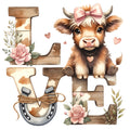 Highland Cows Love Fabric Panel 1