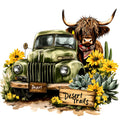 Highland Cows in Vintage Trucks Fabric Panel 3