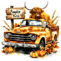 Highland Cows in Vintage Trucks Fabric Panel 6