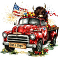 Highland Cows in Vintage Trucks Fabric Panel 8