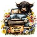 Highland Cows in Vintage Trucks Fabric Panel 9