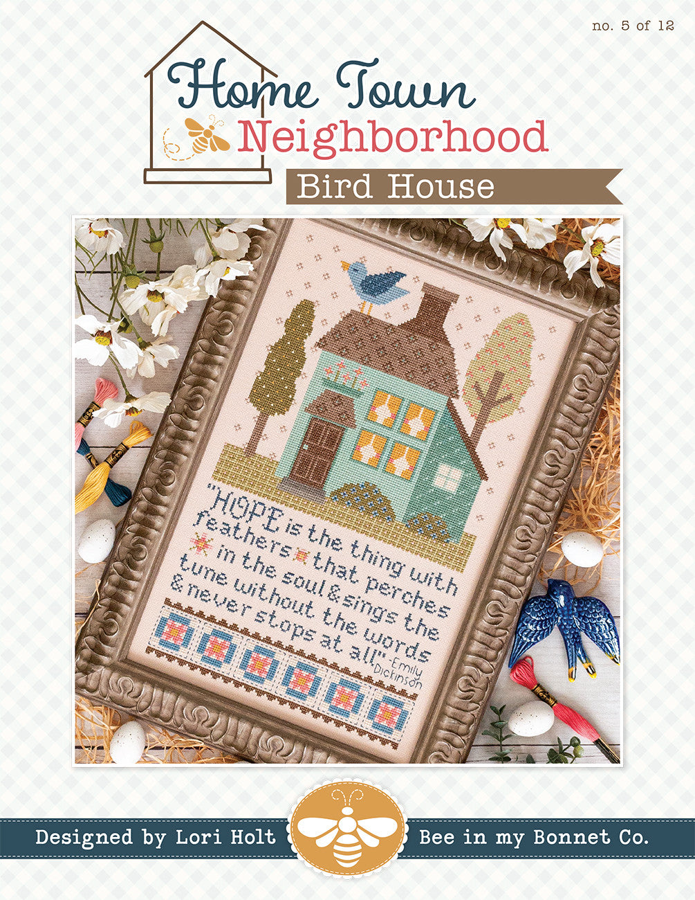 Home Town Neighborhood Bird House Cross Stitch April 2025