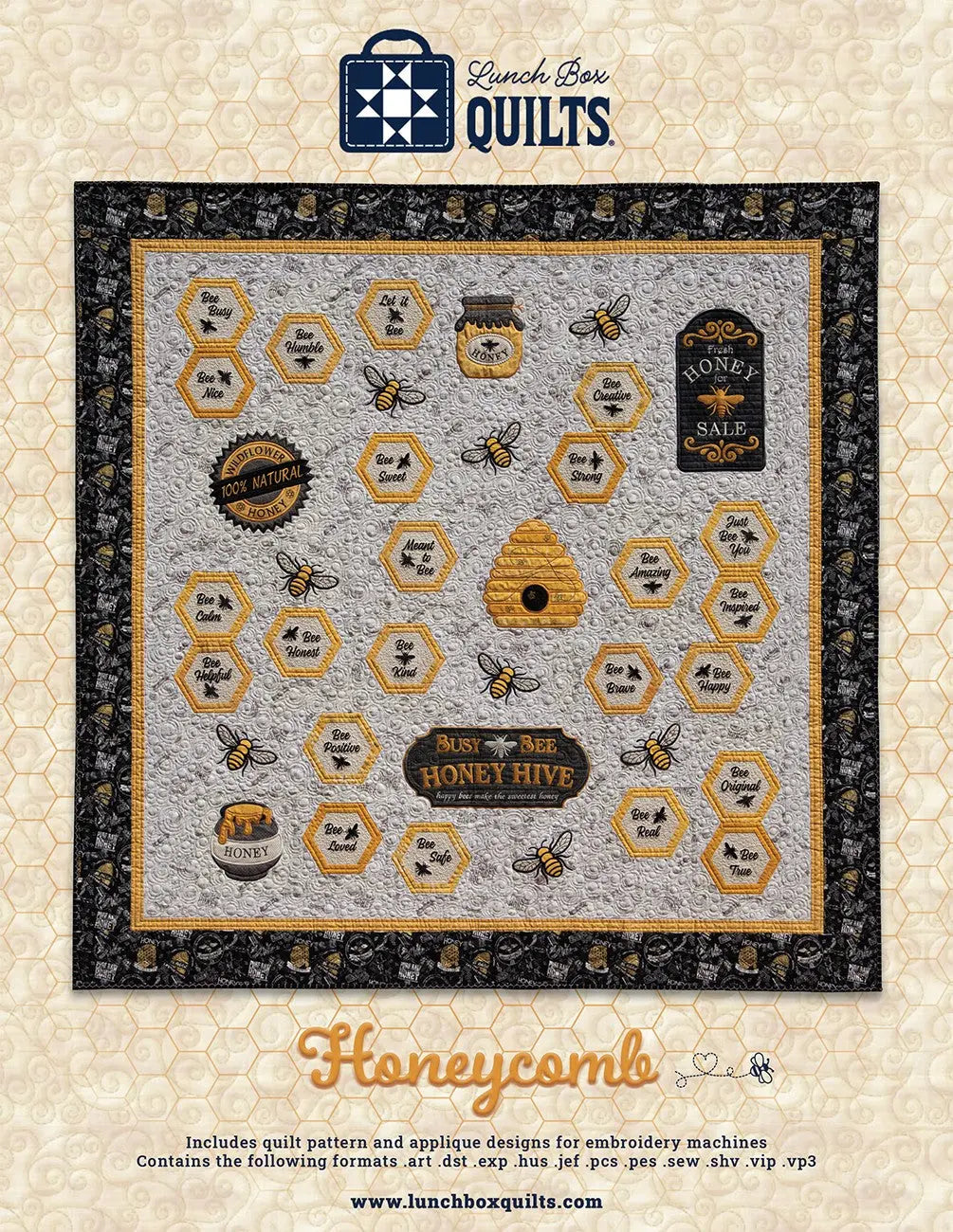 Honeycomb Applique Machine Embroidery Quilt Pattern with Redemption Code and CD