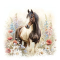 Horse in Field of Flowers Fabric Panel 2