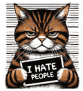 I Hate People Cat Mugshot Fabric Panel