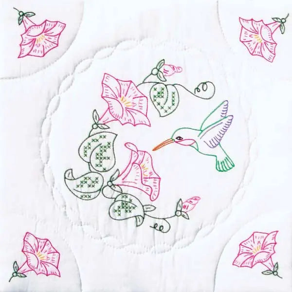 Interlocking Hummingbird & Morning Glories Quilt Block Set