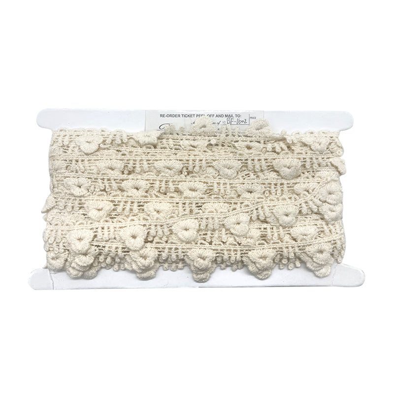 Ivory Floral Crochet Lace Trim, 1.38" X 5 Yards  – Vintage Flower Lace Fringe for Sewing, Crafts & Baby Clothes