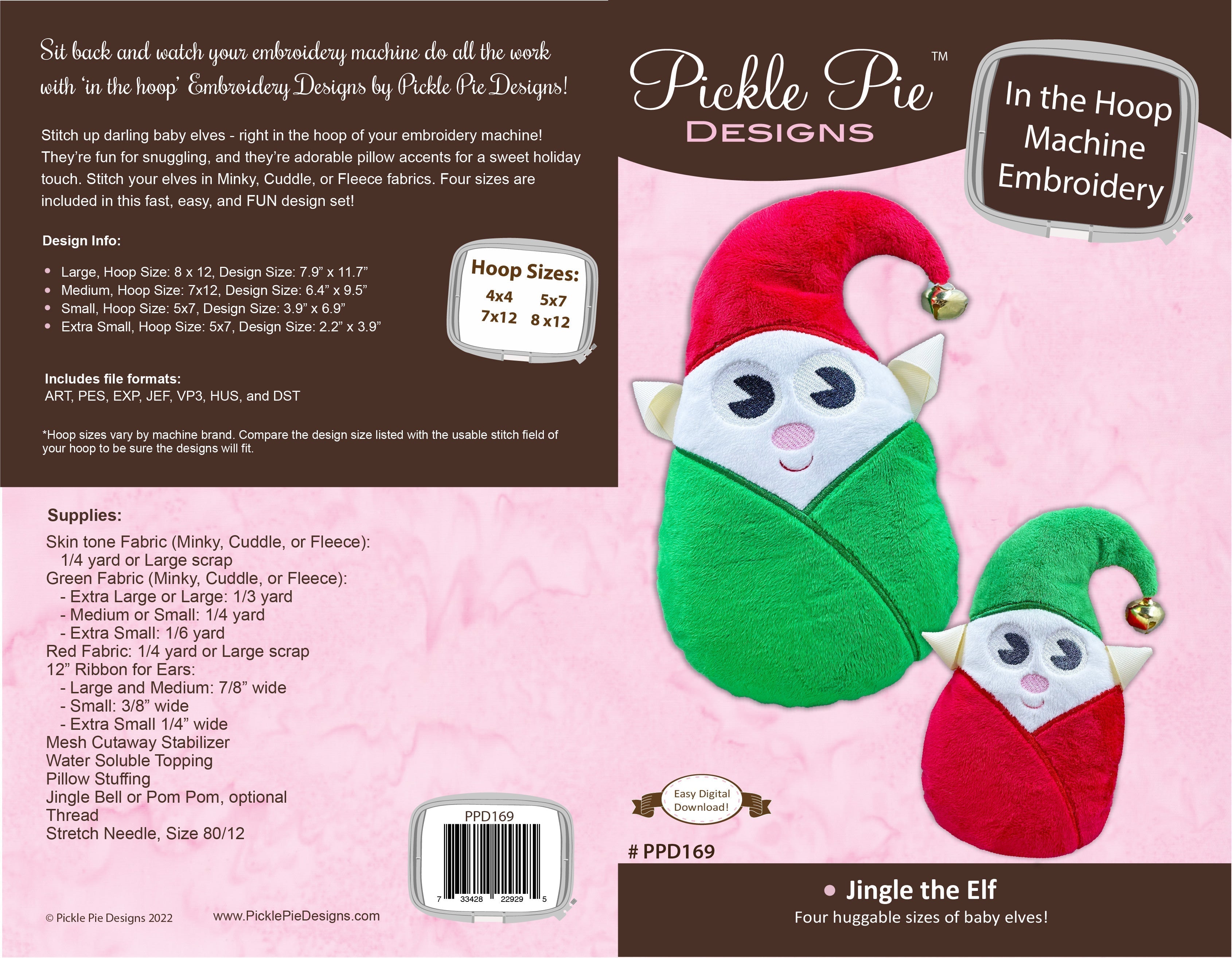 Jingle the Baby Christmas Elf In the Hoop Machine Embroidery Design Set
