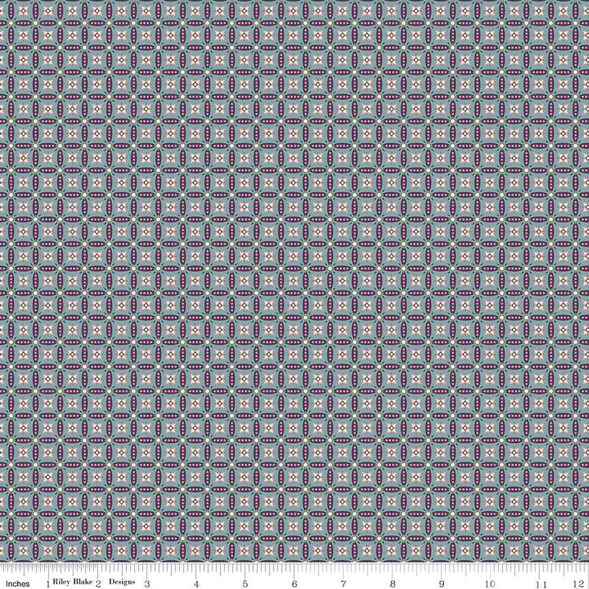 Juju's Petals Mosaic Teal Cotton 43"/44" Fabric Per Yard
