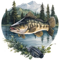 Jumping Bass Fish Scene Fabric Panel 5