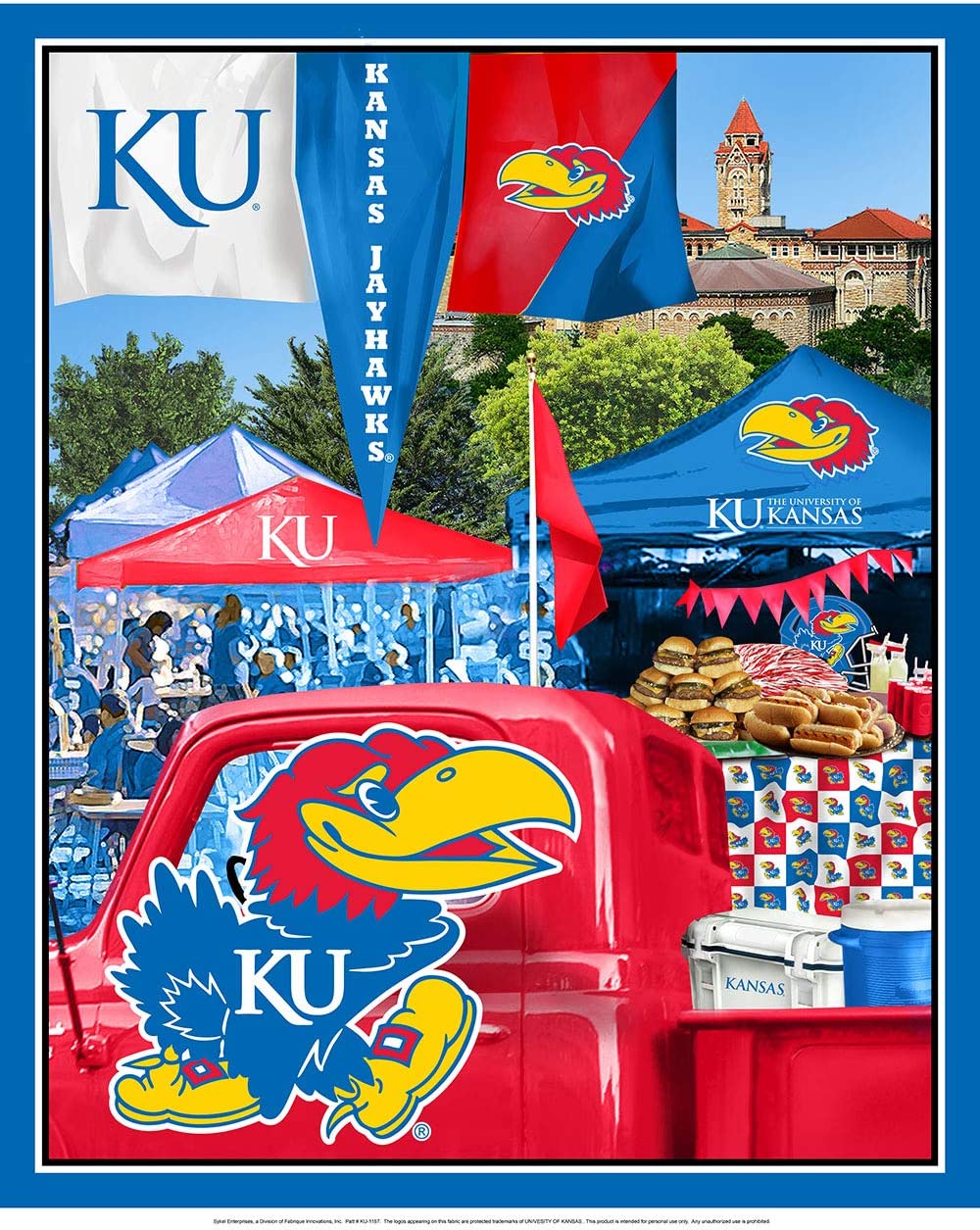 Kansas Jayhawks - Tailgate Panel 44"/45" Fabric per yard