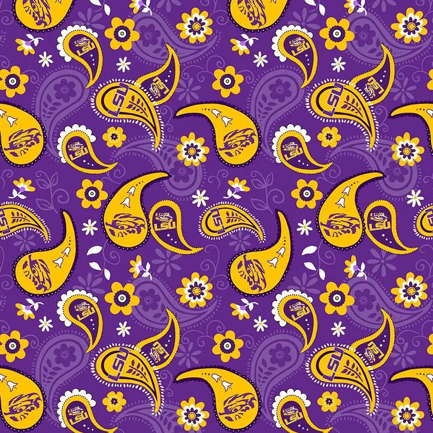 LSU Tigers - Paisley 44"/45" Fabric per yard