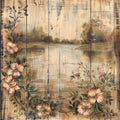 Lake on Rustic Wood Fabric Panel 1