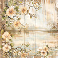 Lake on Rustic Wood Fabric Panel 19