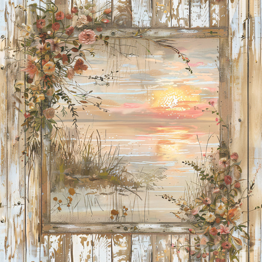 Lake on Rustic Wood Fabric Panel 5