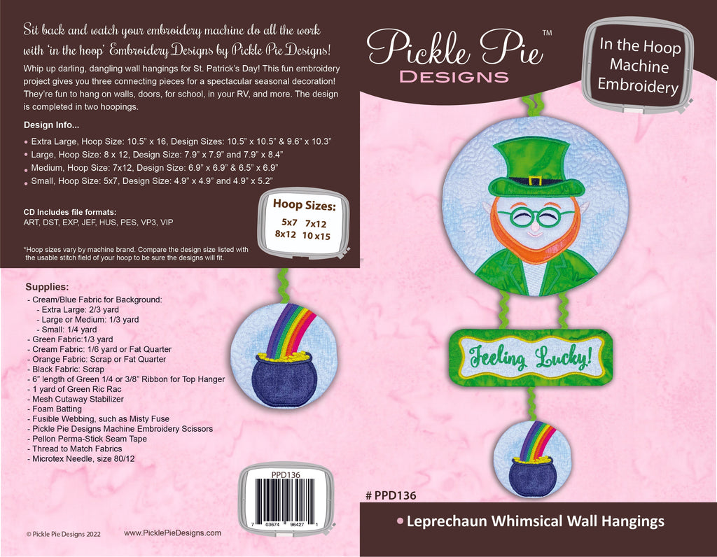 Leprechaun Whimsical Wall Hangings In the Hoop Machine Embroidery Design Set