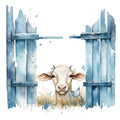 Light Blue Farm Animals Fabric Panel 1