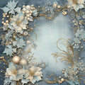 Light Blue and Gold Christmas Fabric Panel 17