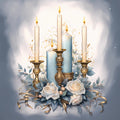 Light Blue and Gold Christmas Fabric Panel 19