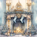 Light Blue and Gold Christmas Fabric Panel 33