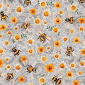 Light Grey Sunflower Serenade Sunflowers And Bumblebees Cotton 44/45 Fabric Per Yard