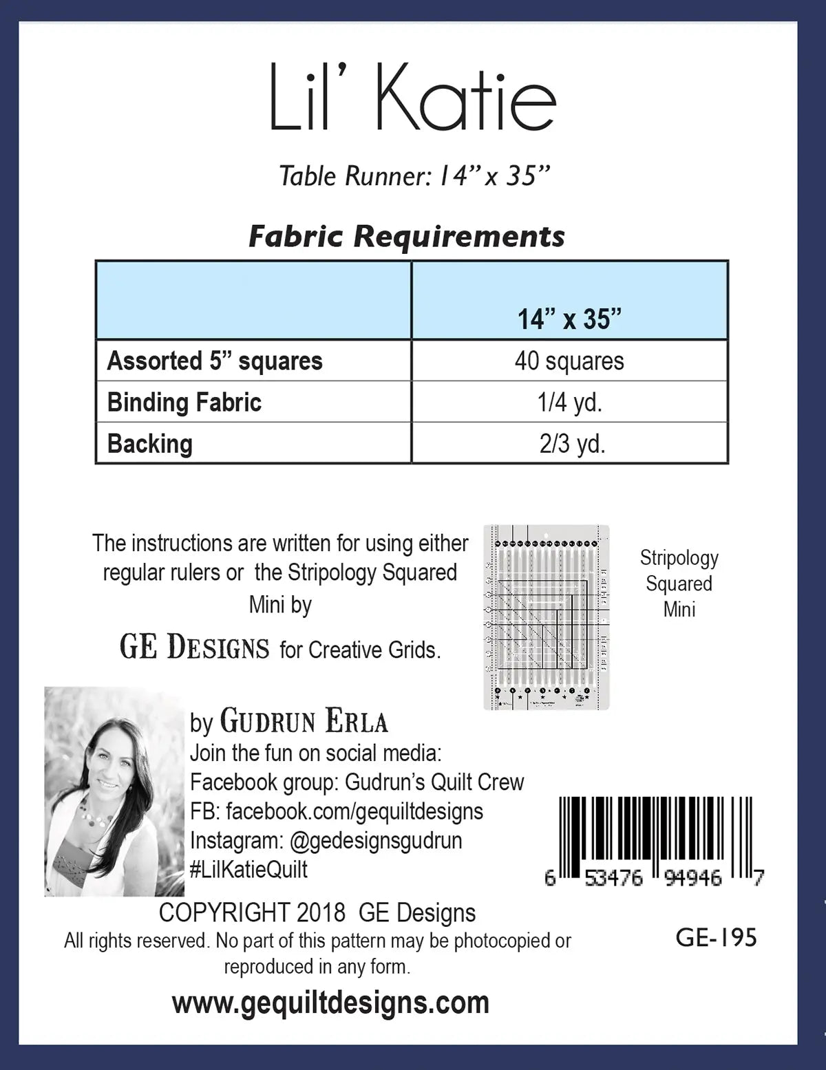 Lil' Katie - Table runner pattern 195