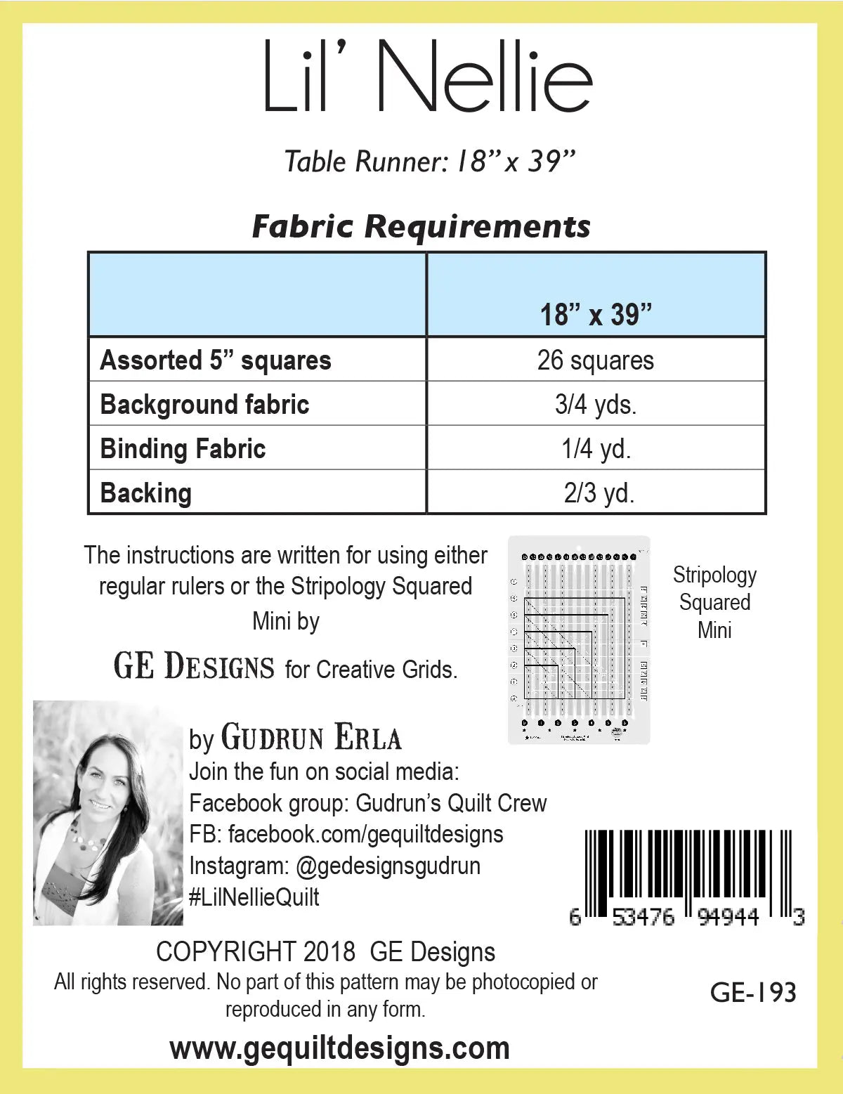 Lil' Nellie - Table runner pattern 193