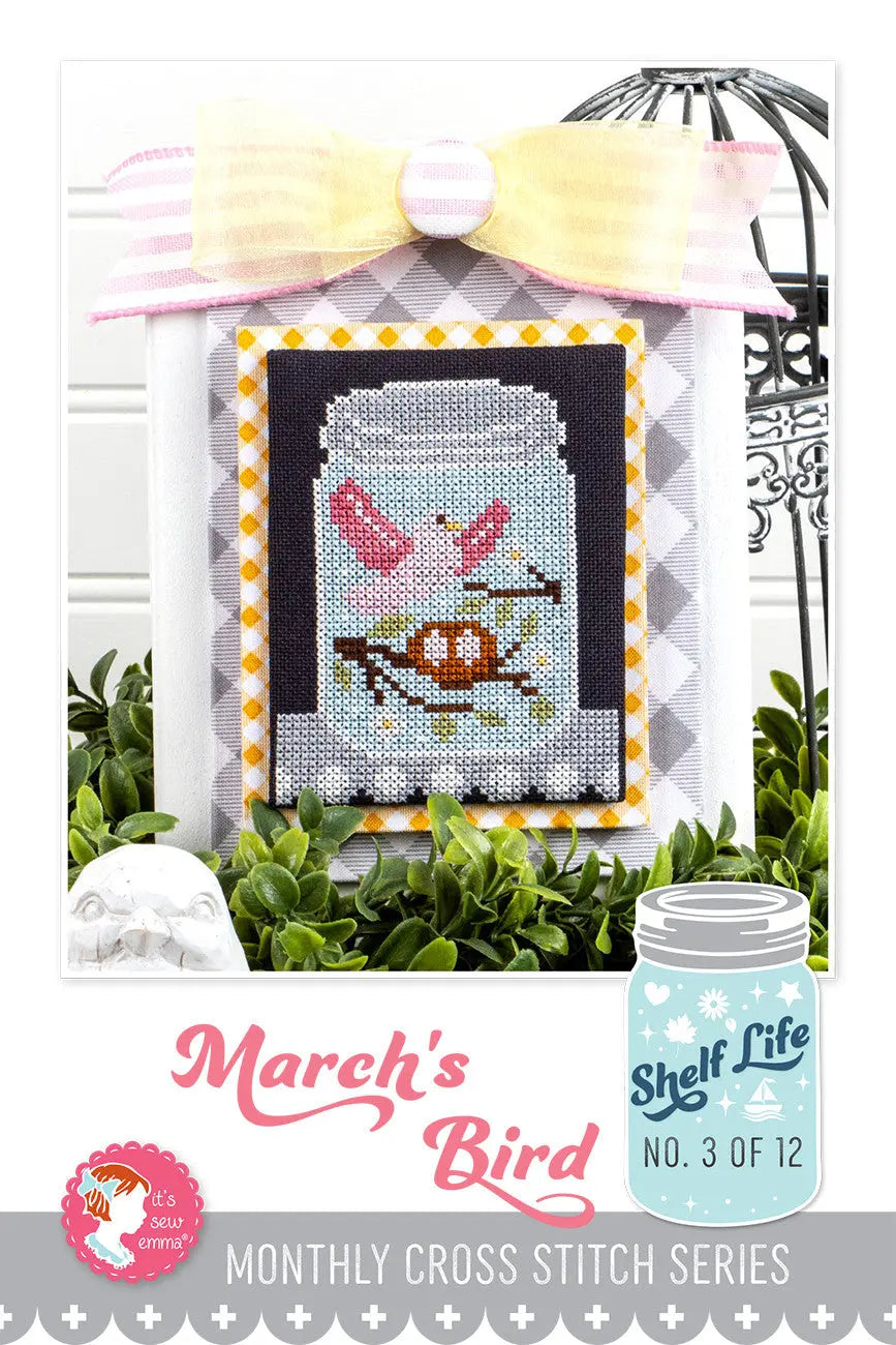 March's Bird Shelf Life Cross Stitch Pattern