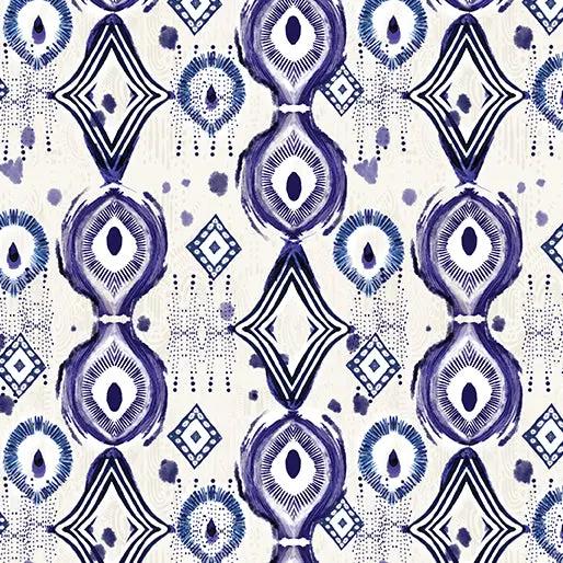 Mirrors White/Blue Affinity Cotton 44"/45" Fabric Per Yard
