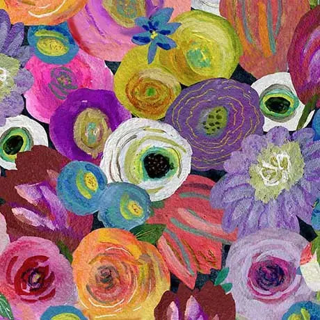 Multi Watercolor Floral Blooming Bouquet Cotton Wideback Fabric Per Yard