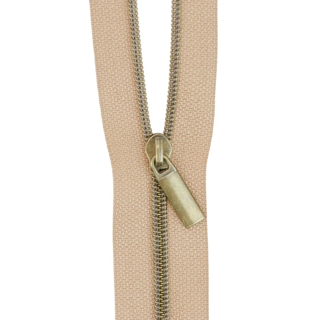 Natural #3 Nylon Antique Coil Zippers: 3 Yards with 9 Pulls