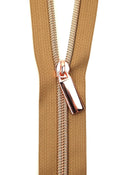 Natural #5 Nylon Rose Gold Coil Zippers: 3 Yards with 9 Pulls