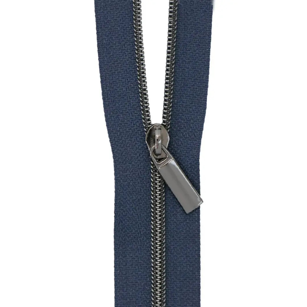 Navy #3 Nylon Gunmetal Coil Zippers: 3 Yards with 9 Pulls