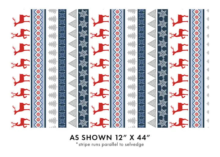 Nordic Cabin - Deer Stripe - Blue 44" / 45" Fabric Per Yard