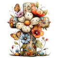 Old Rugged Floral Cross Fabric Panel 14