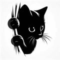 Peeking Black Cat Fabric Panel 1
