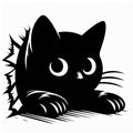 Peeking Black Cat Fabric Panel 16
