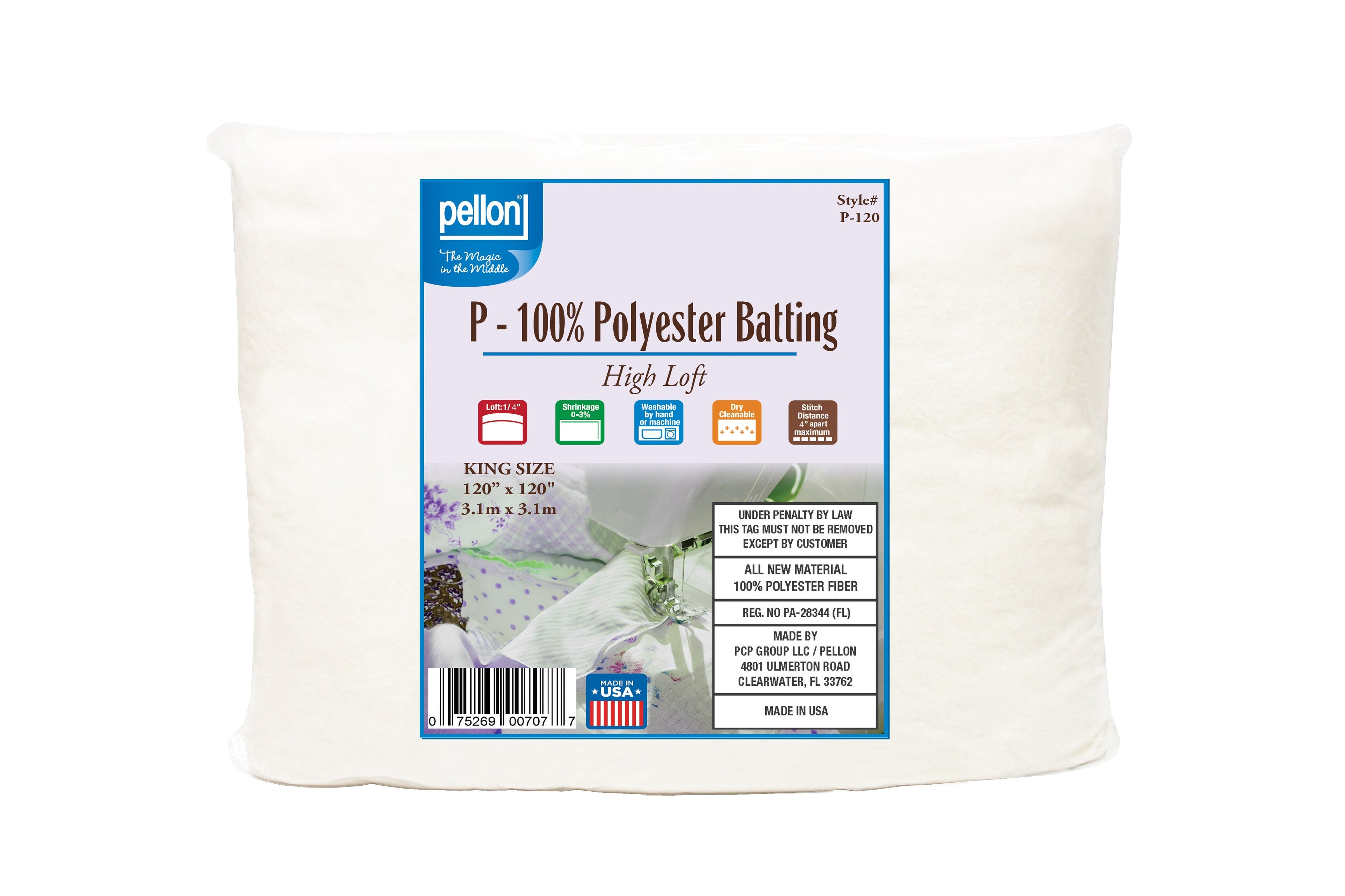 Pellon® Polyester Batting 120" x 120" King Size Package.