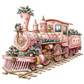 Pink Christmas Train Fabric Panel 3