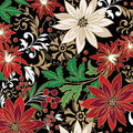Poinsettia Jacobean Black Cotton 44"/45" Fabric Per Yard