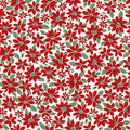 Poinsettia White Red Merry Mix 43"/44" Cotton Fabric Per Yard