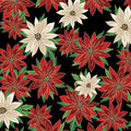 Poinsettias In Bloom Black  Cotton 44"/45" Fabric Per Yard