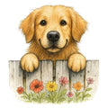 Puppies Peeking Over Fence Fabric Panel 3