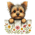 Puppies Peeking Over Fence Fabric Panel 6