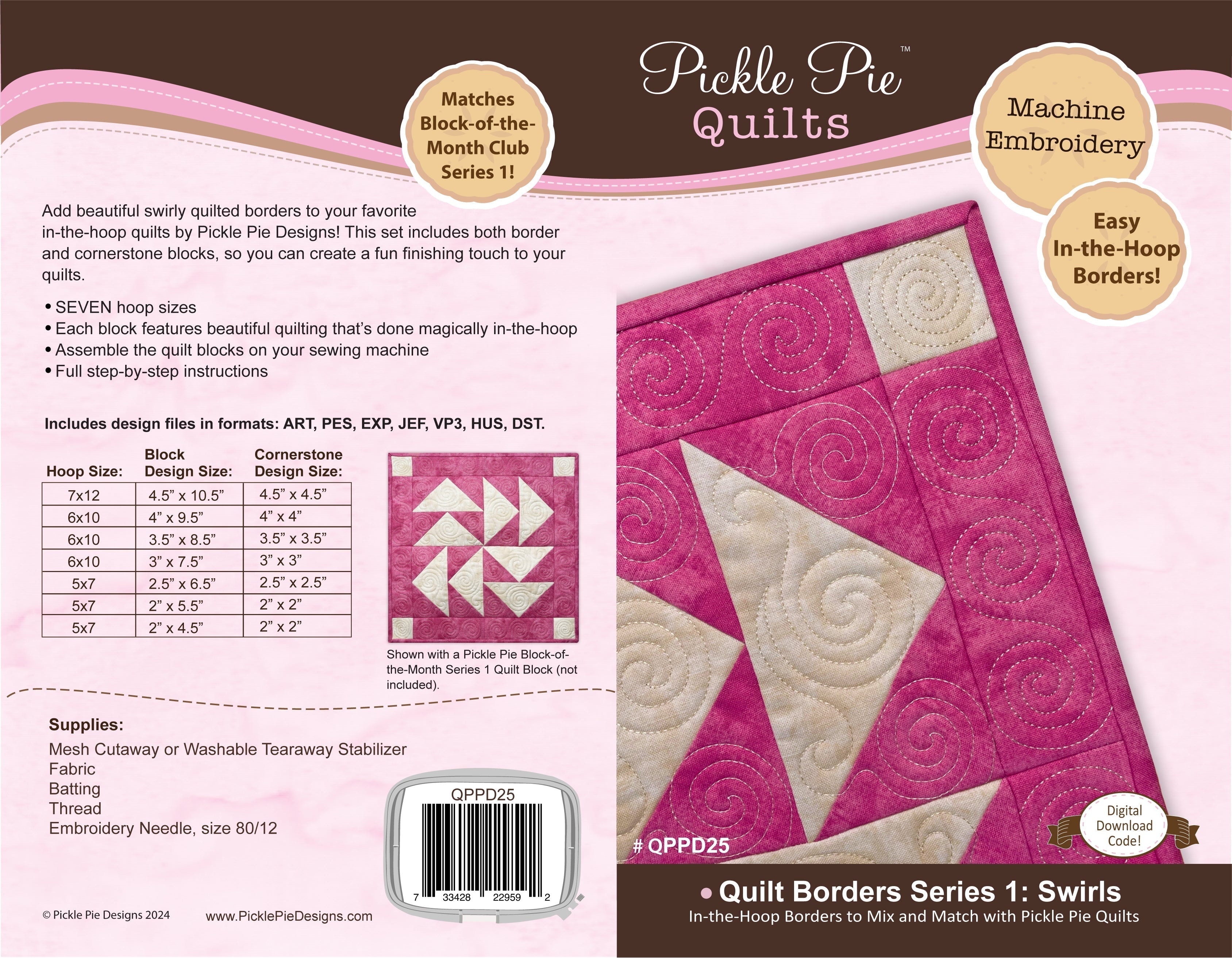 Quilt Borders Series 1: Swirl IIn the Hoop Machine Embroidery Design