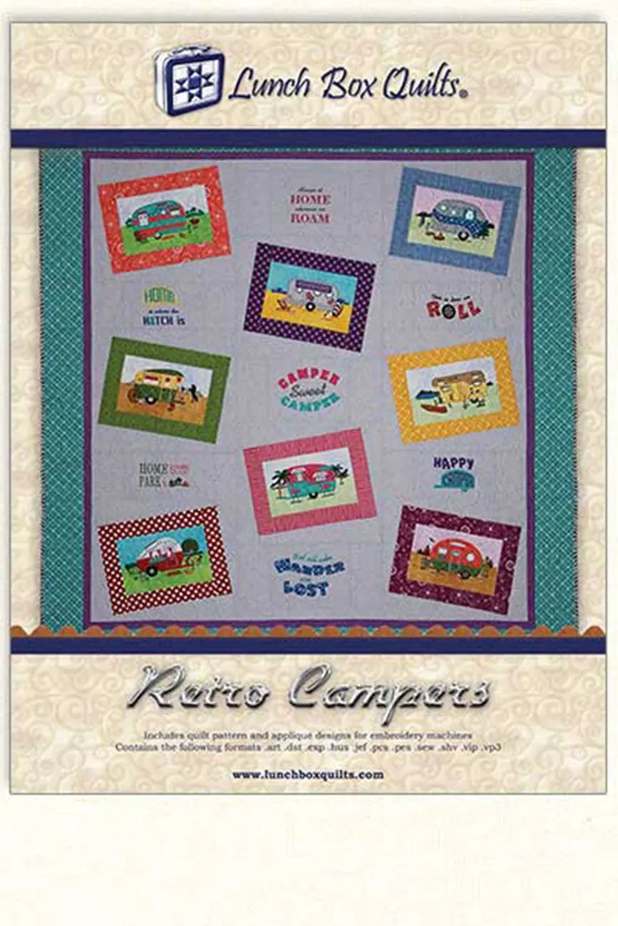 Retro Campers Applique Machine Embroidery Pattern with Redemption Card and CD