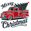 Retro Red Truck Merry Christmas Fabric Panel 1