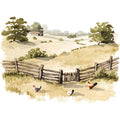Rustic Barnyard Birds Fabric Panel 54