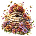 Rustic Beehive with Flowers Fabric Panel 10