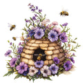Rustic Beehive with Flowers Fabric Panel 12
